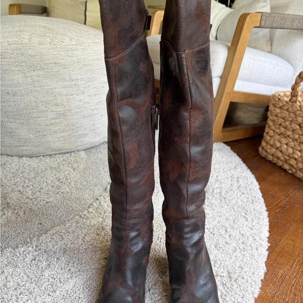 Donald Pliner Brown Leather Suede Over-the-Knee Boots 7.5